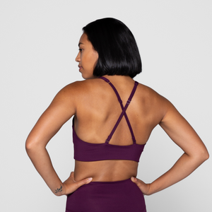 girlfriend collective topangra bra in plum back