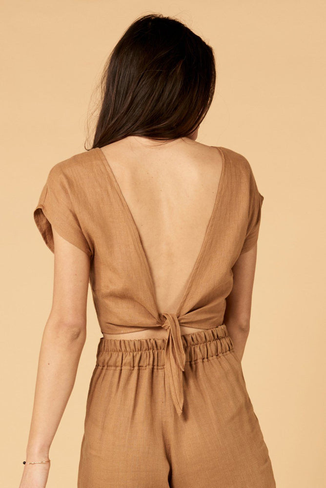 whimsy and row Valentina top in brown linen